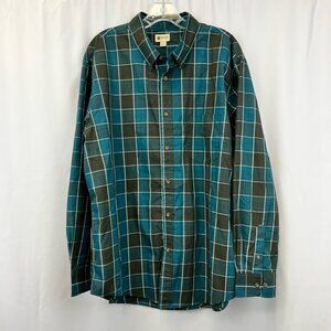 Haggar Mens Button Down Shirt Multicolor Windowpane Plaid Long Sleeve Pockets XL